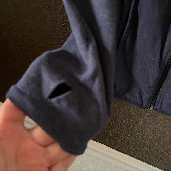 Blue Athletic Zip Up Jacket with Outside and Inside Pockets and Thumb Holes - Picture 7 of 8